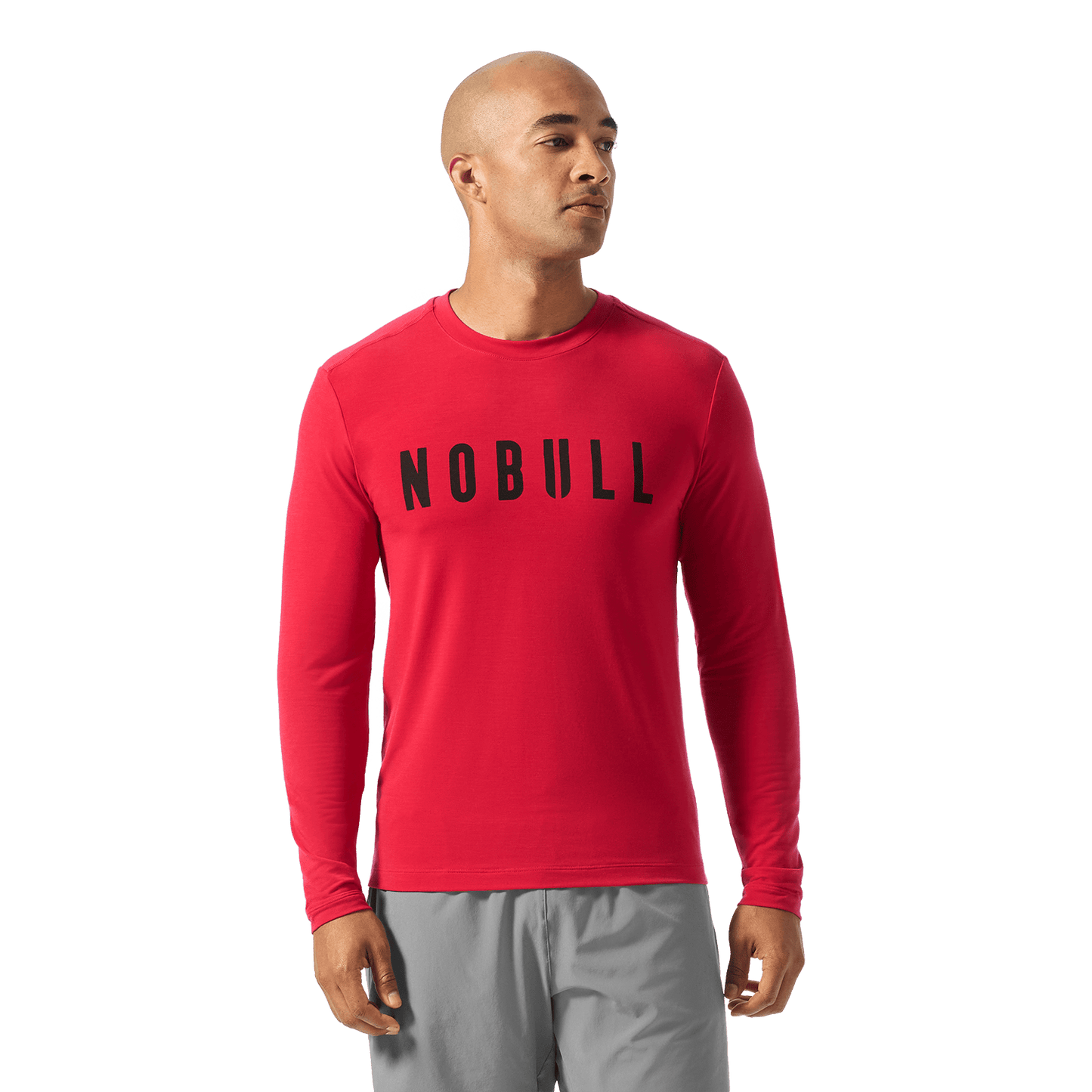 Men's Equestrian Red NOBULL Long Sleeve Front Waist Up Angle.