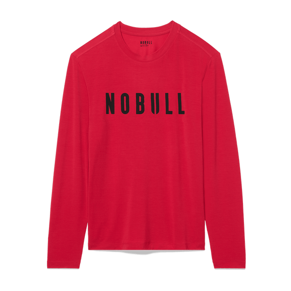 Men's Equestrian Red NOBULL Long Sleeve Flat Lay Angle.