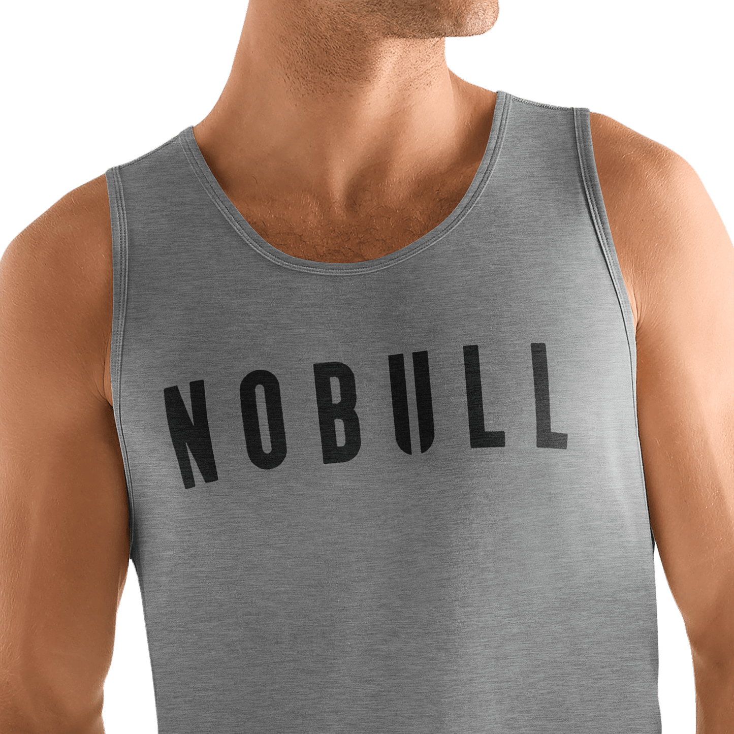 Men's Heather Grey NOBULL Tank Front Detail Angle.