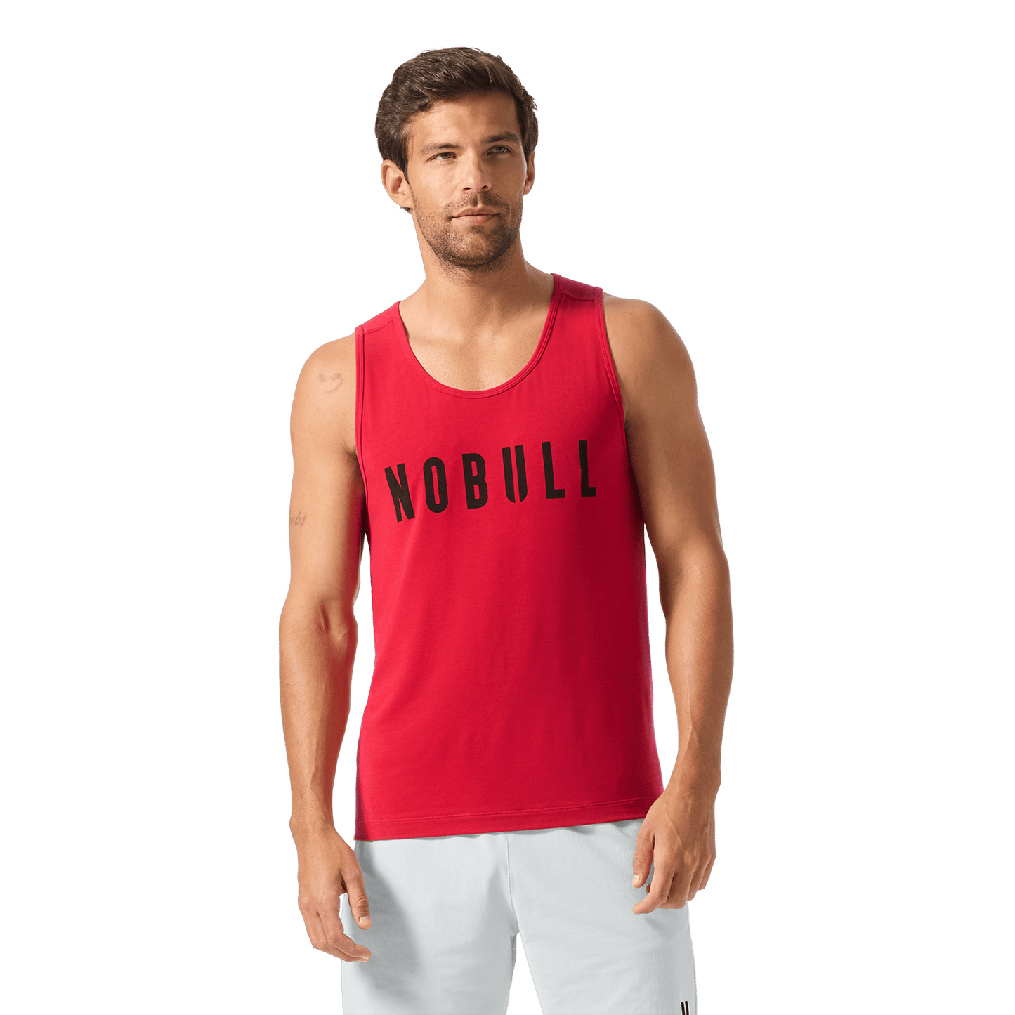 Men's Equestrian Red NOBULL Tank Front Waist Up Angle.