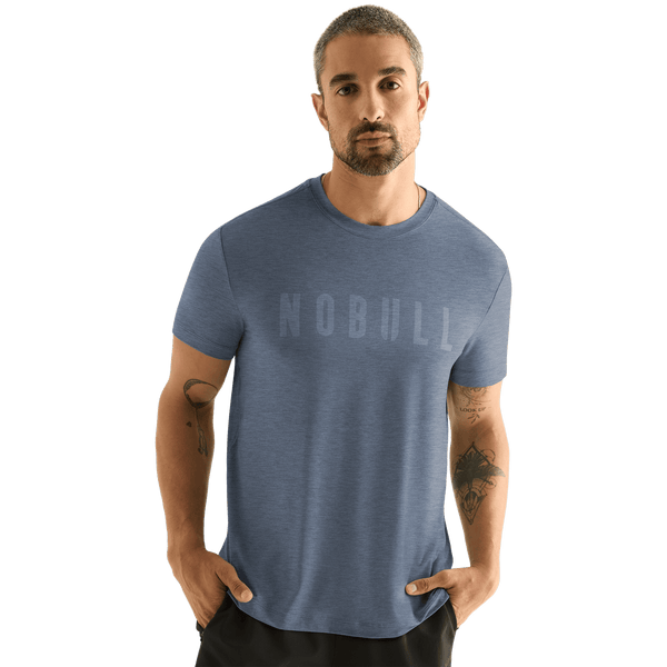 Men's  Dusty Blue Heather NOBULL Tee Front Angle. 