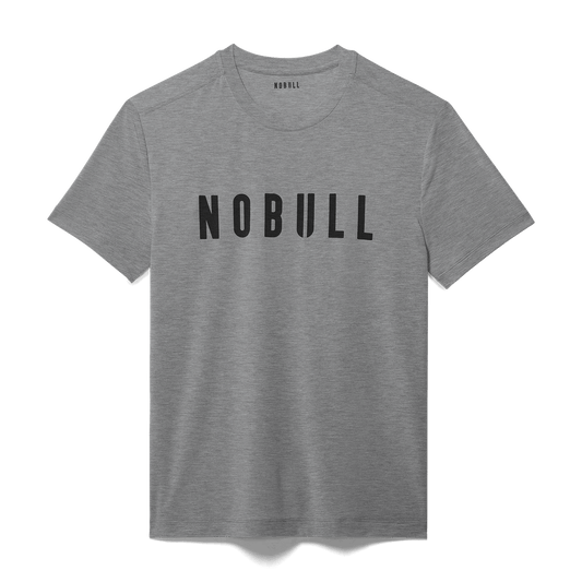 Men's Heather Grey NOBULL Tee Flat Lay Angle.
