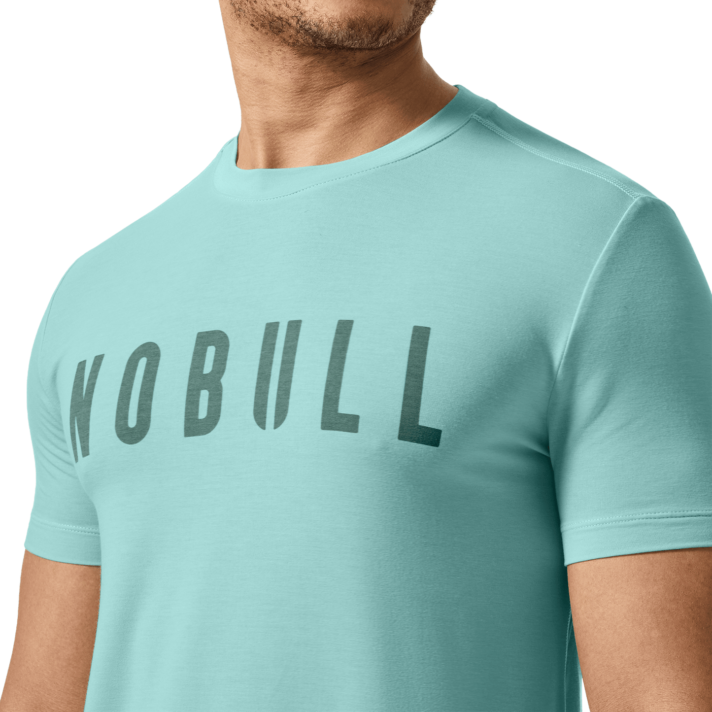 Men's Blue Haze NOBULL Tee Detail Front On Body Angle.