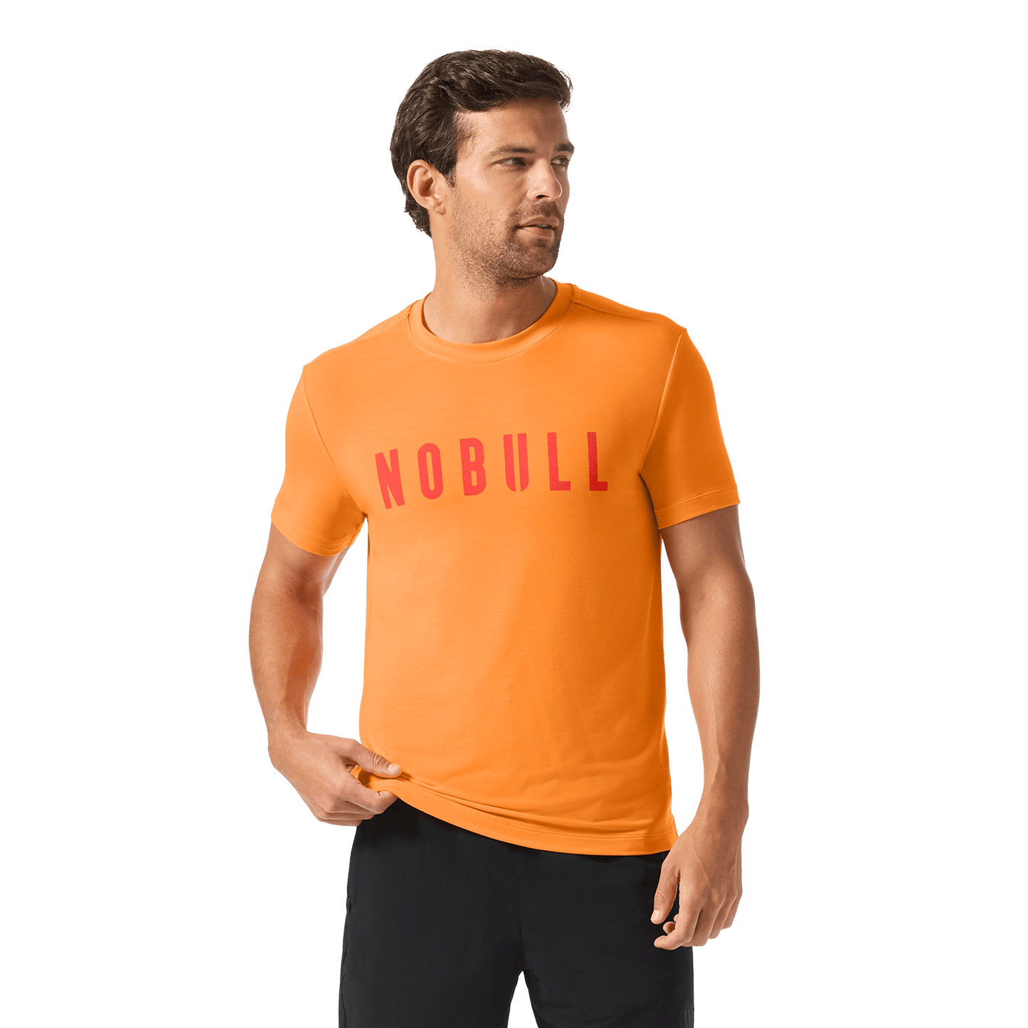 Men's Flare NOBULL Tee Front Waist Up Angle.