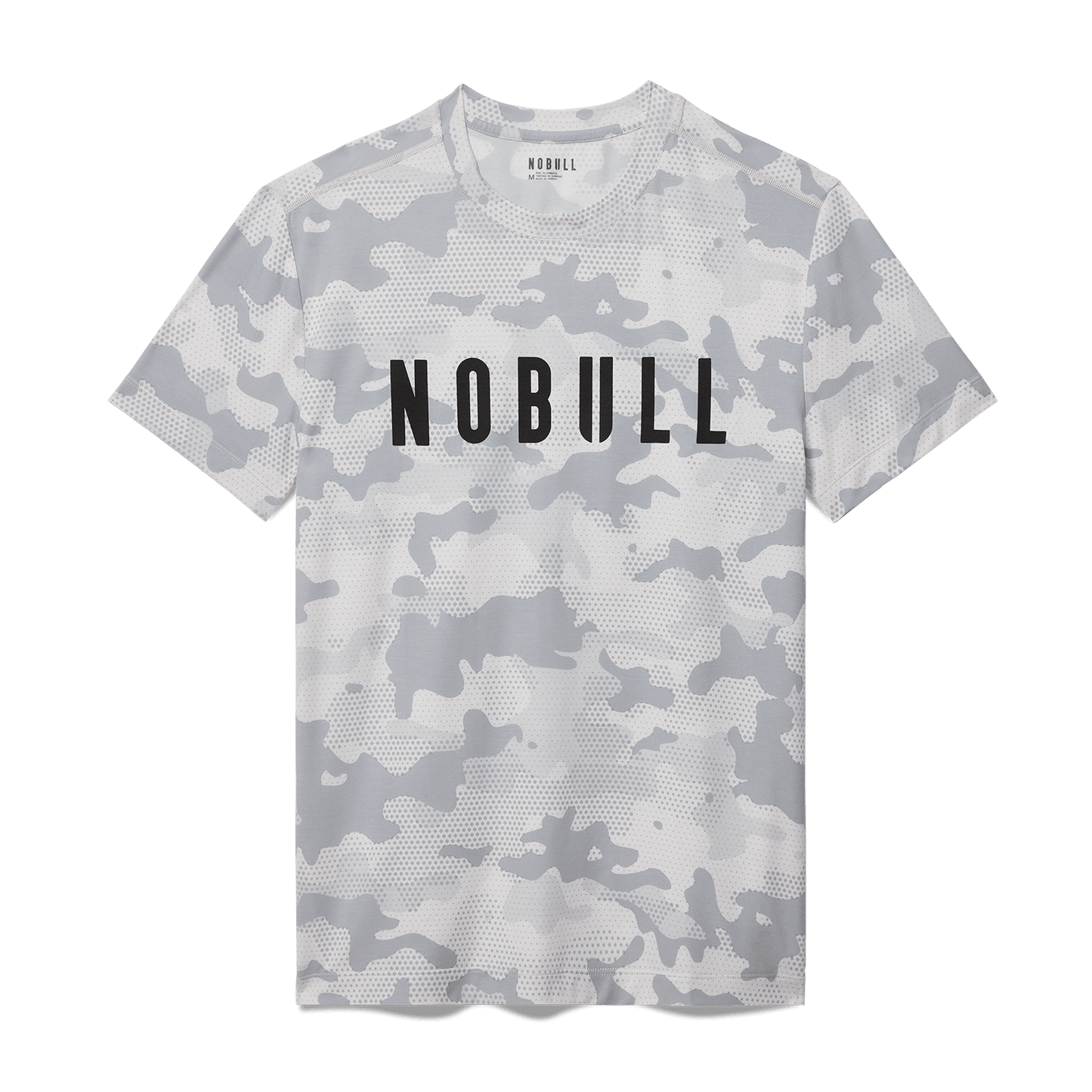 Men's Light Gray Camo NOBULL Tee Flat Lay Angle.