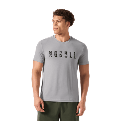 Men's Gray Camo Fill NOBULL Tee Front Waist Up Angle.