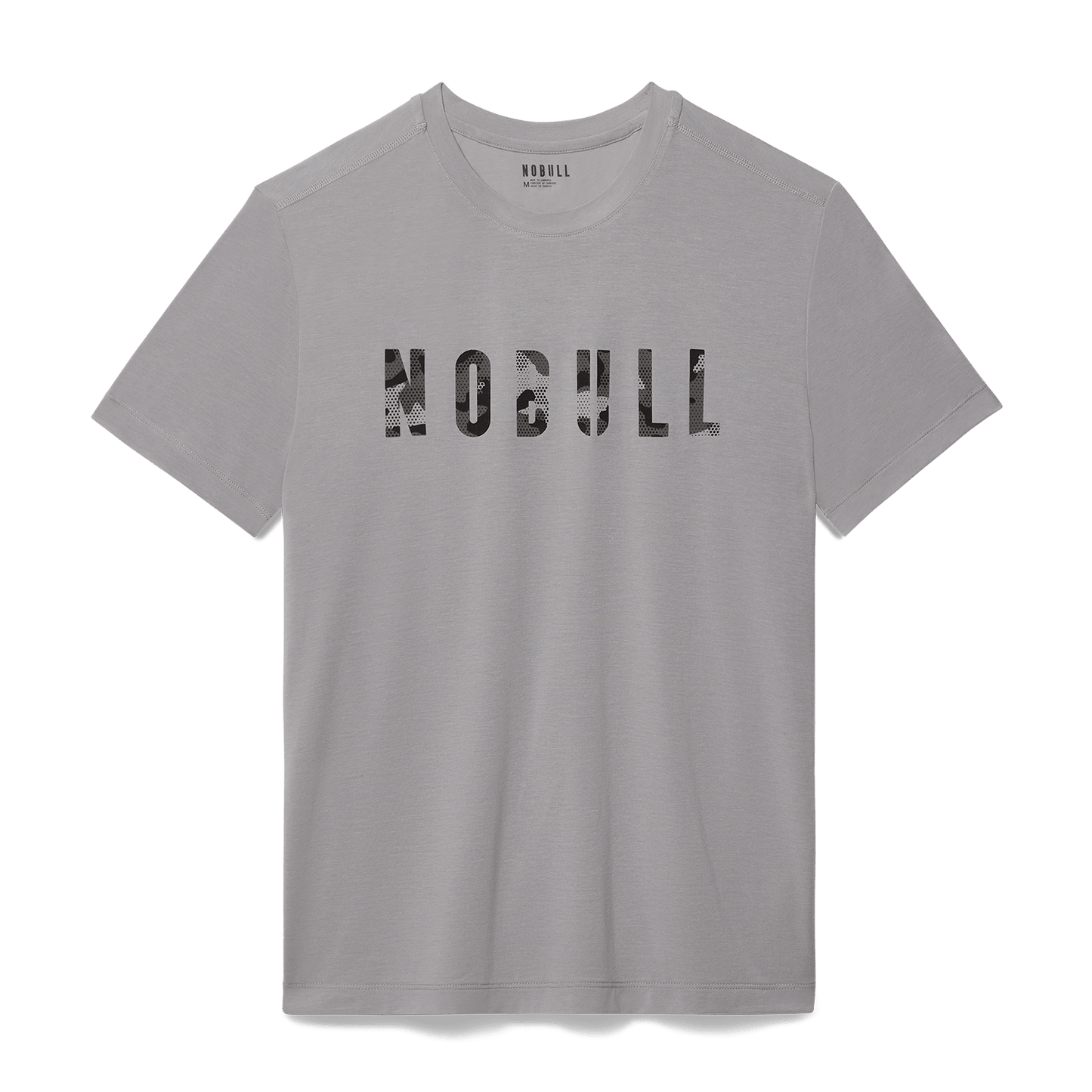 Men's Gray Camo Fill NOBULL Tee Flat Lay Angle.
