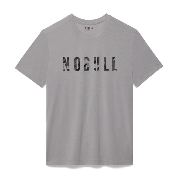 Men's Gray Camo Fill NOBULL Tee Flat Lay Angle.