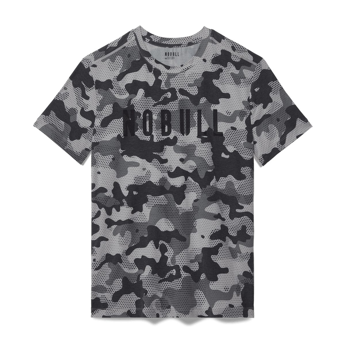 Men's Dark Gray Camo NOBULL Tee Flat Lay Angle.