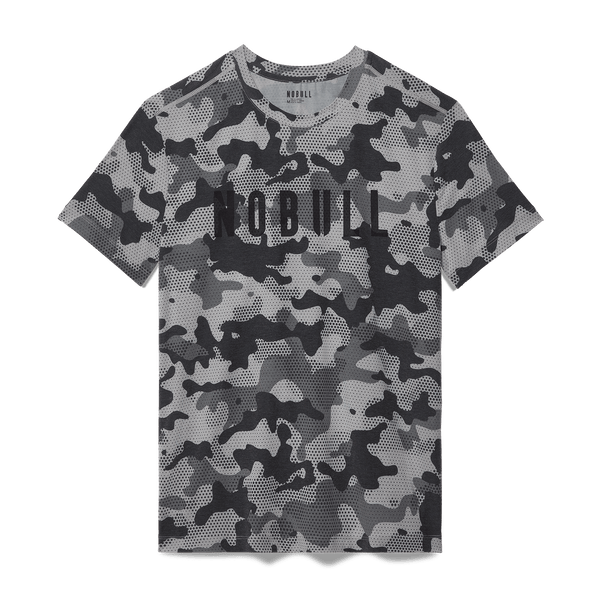 Men's Dark Gray Camo NOBULL Tee Flat Lay Angle.