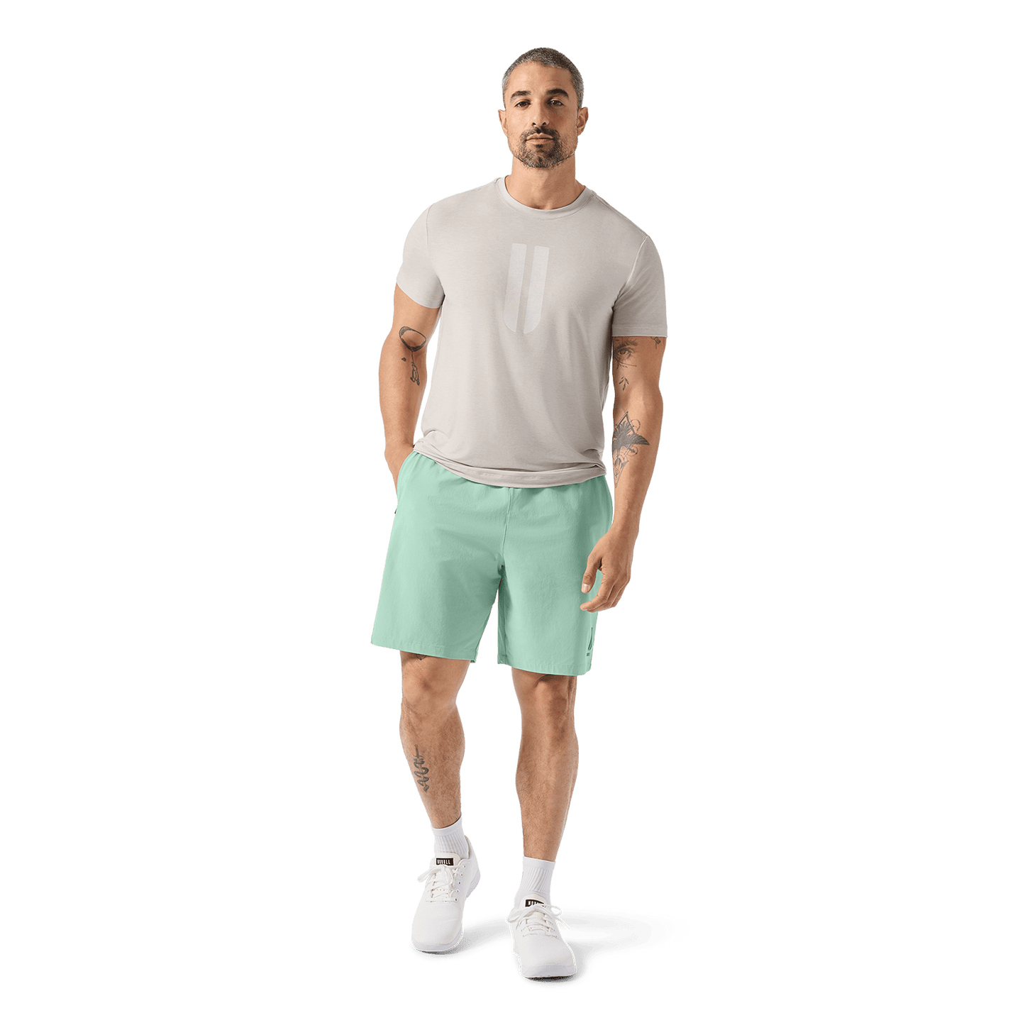Men's Iceberg Green NOBULL Training Short 8" (Unlined) Front Full Body Angle.