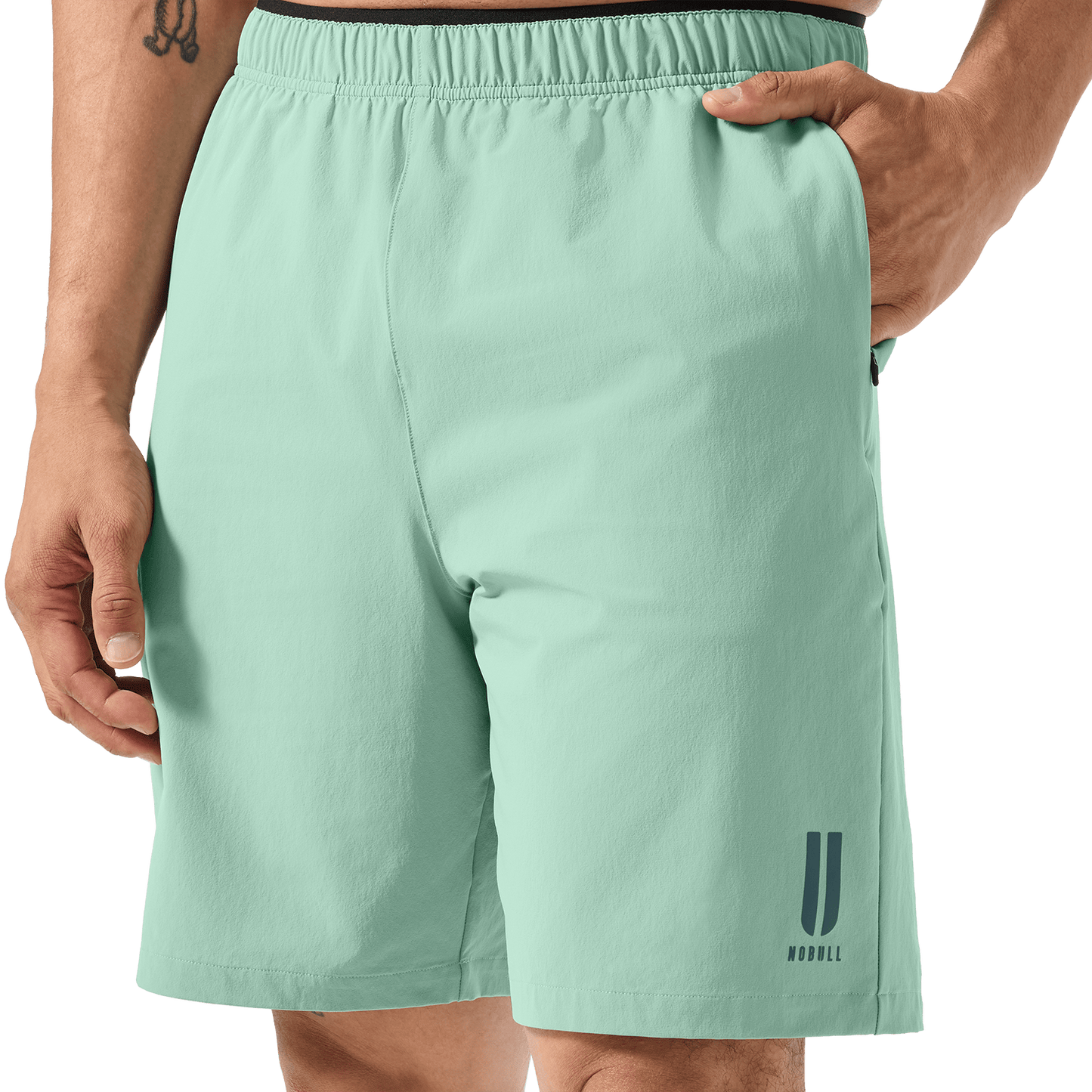 Men's Iceberg Green NOBULL Training Short 8" (Unlined) Front Lower Body Angle.
