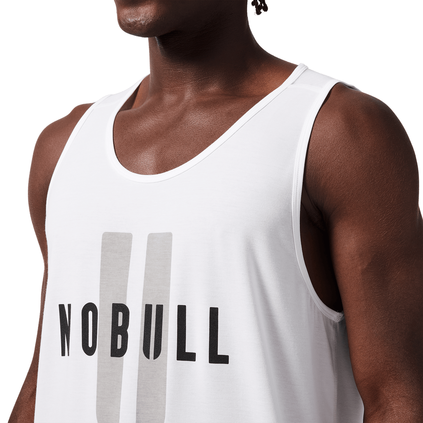Men's White NOBULL U Tank Front Detail Angle.
