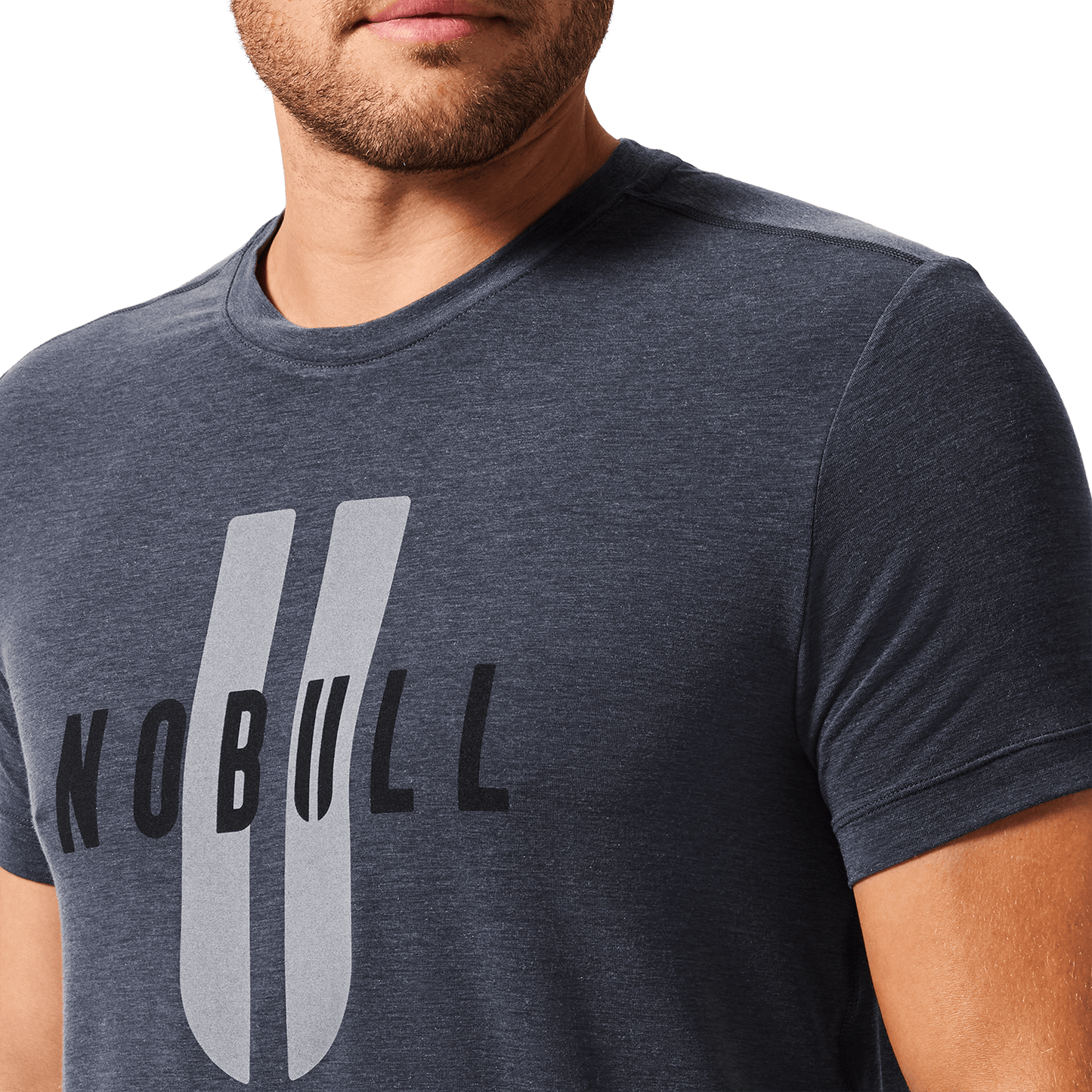 Men's Heather Charcoal NOBULL U Tee Front Detail Angle.