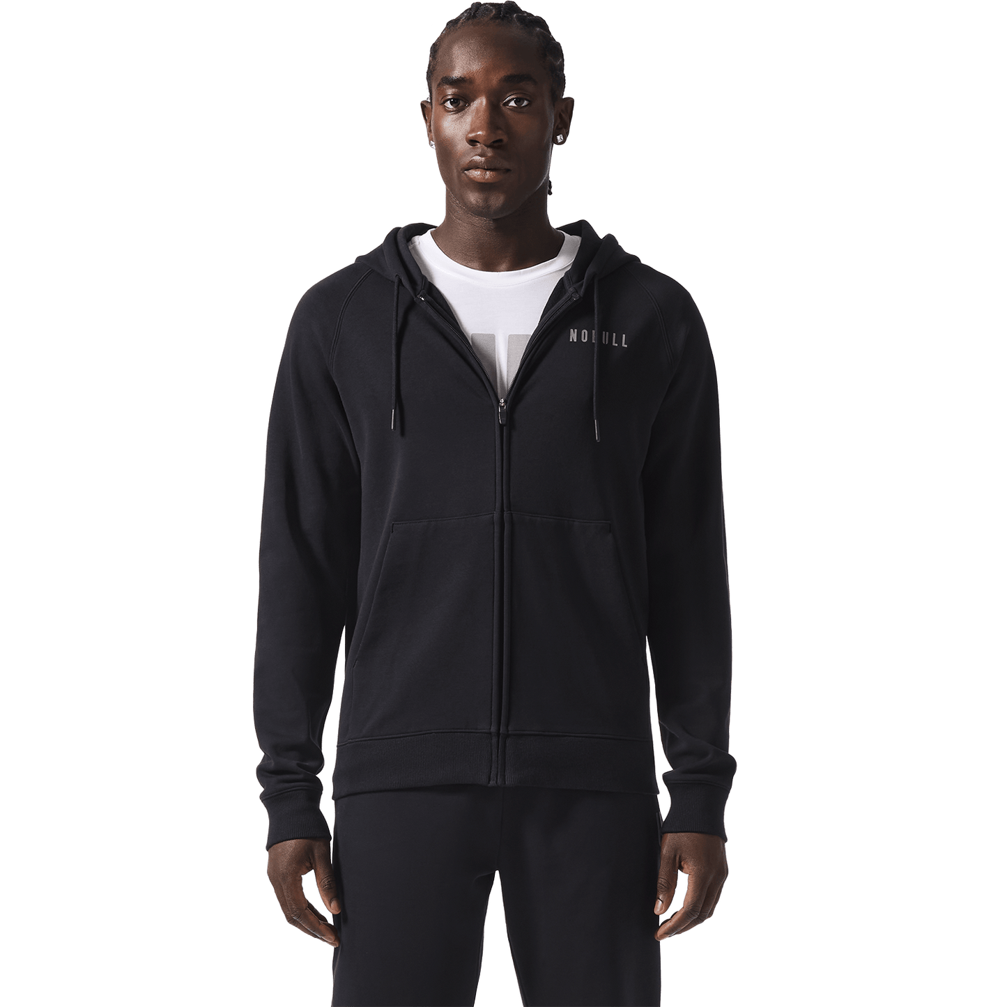 Men's Black NOBULL Zip-Up Jacket Front On Body Angle.