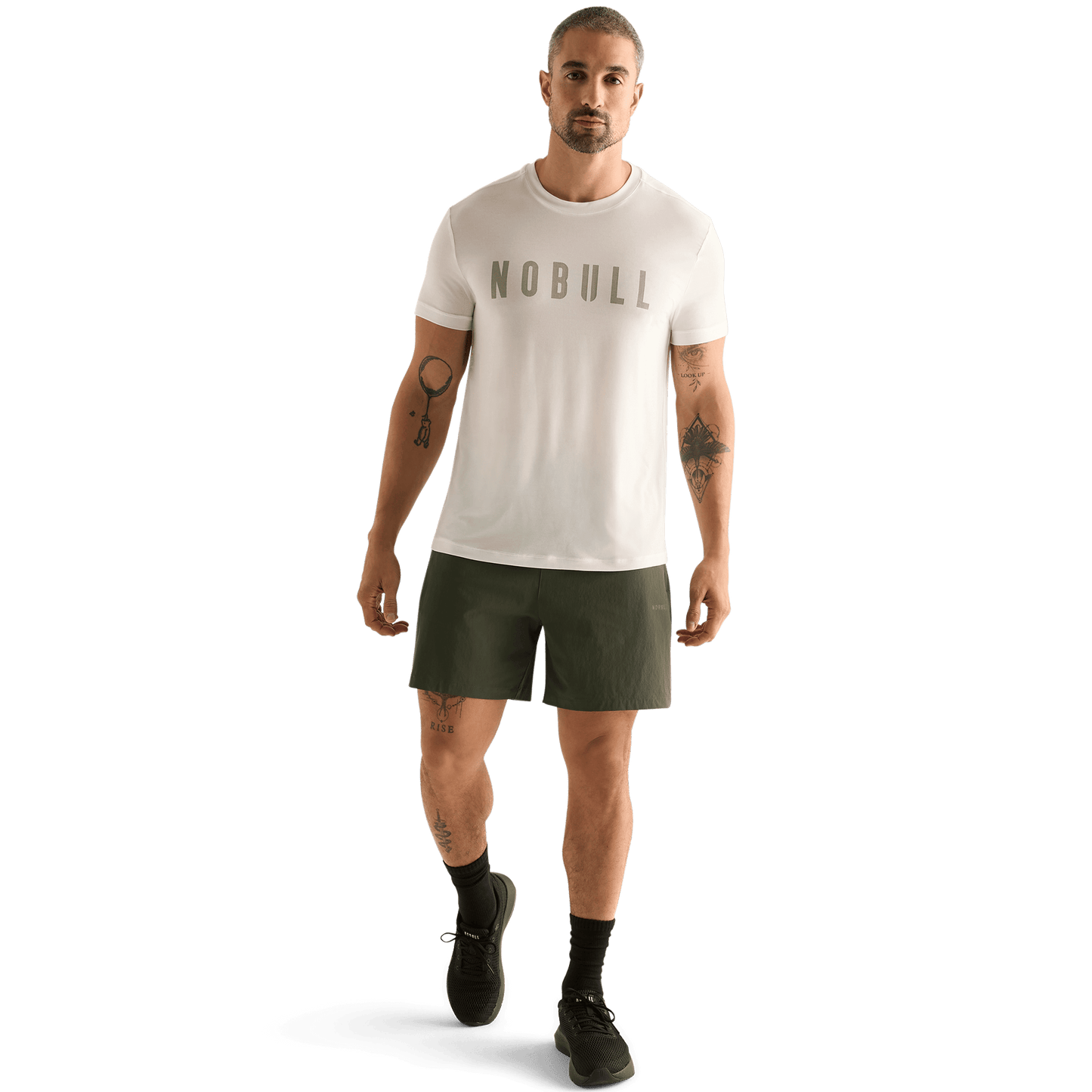 Men's Dark Army NOBULL Rep Short 6" (Lined) Front Full Body Angle.