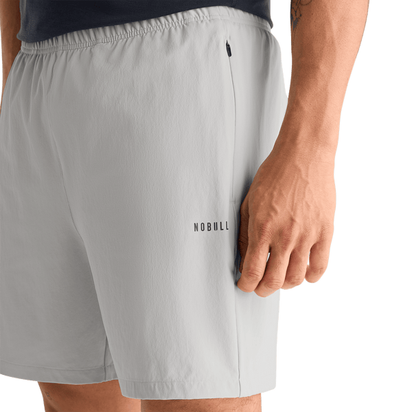 Men's Light Grey NOBULL Rep Short (Lined) 6" Detail Angle.