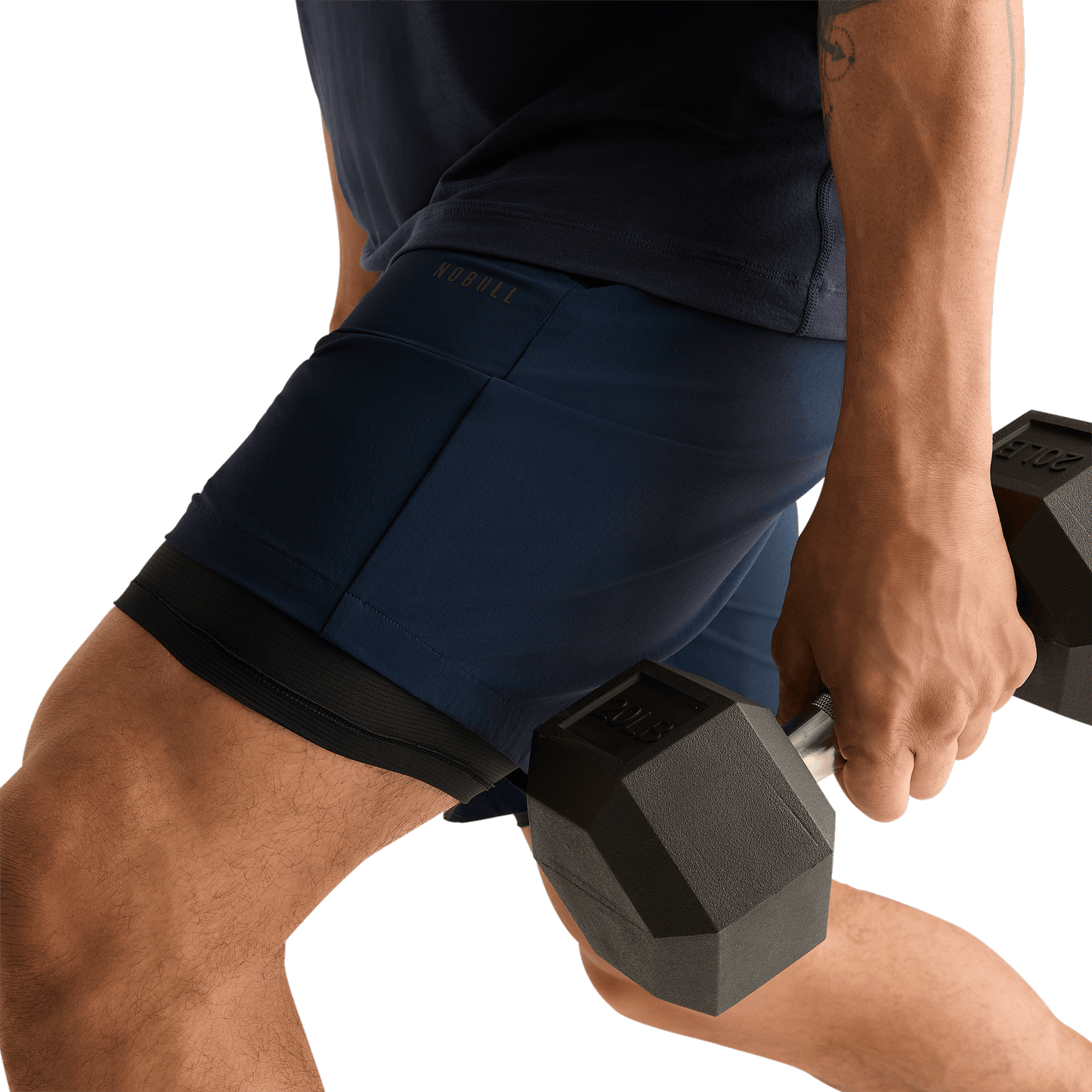 Men's Night Navy NOBULL Rep Short 6" Action Shot Angle.