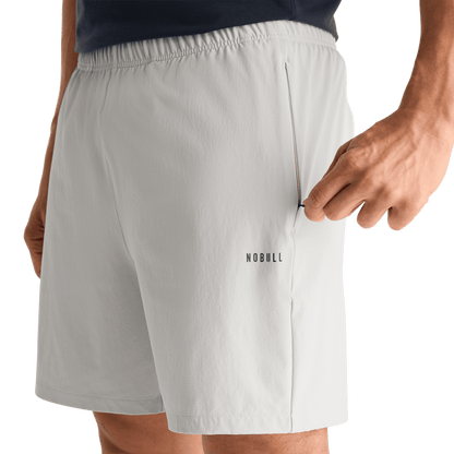 Men's Light Grey NOBULL Rep Short 6" (Unlined) Pocket Detail Angle.
