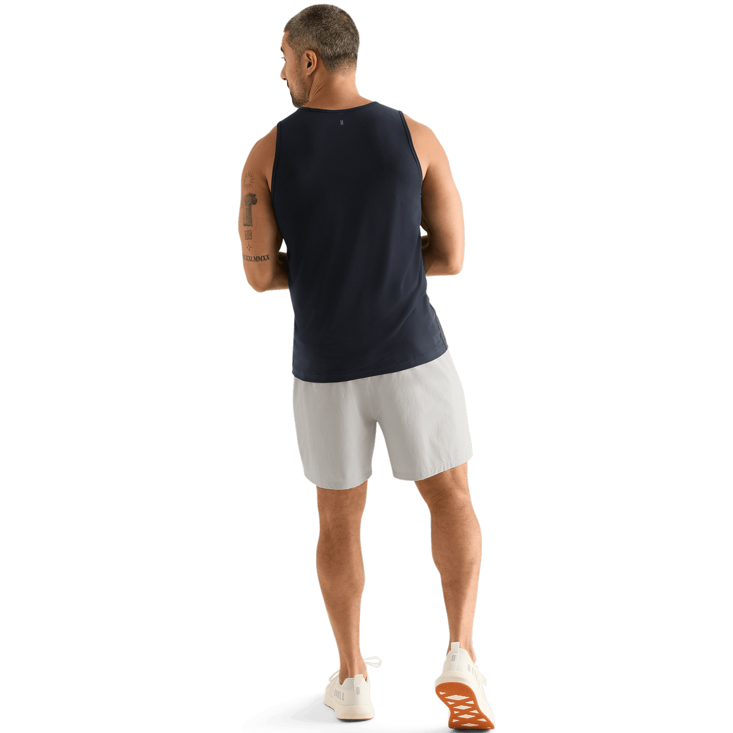 Men's Light Grey NOBULL Rep Short 6" (Unlined) Back Full Body Angle.