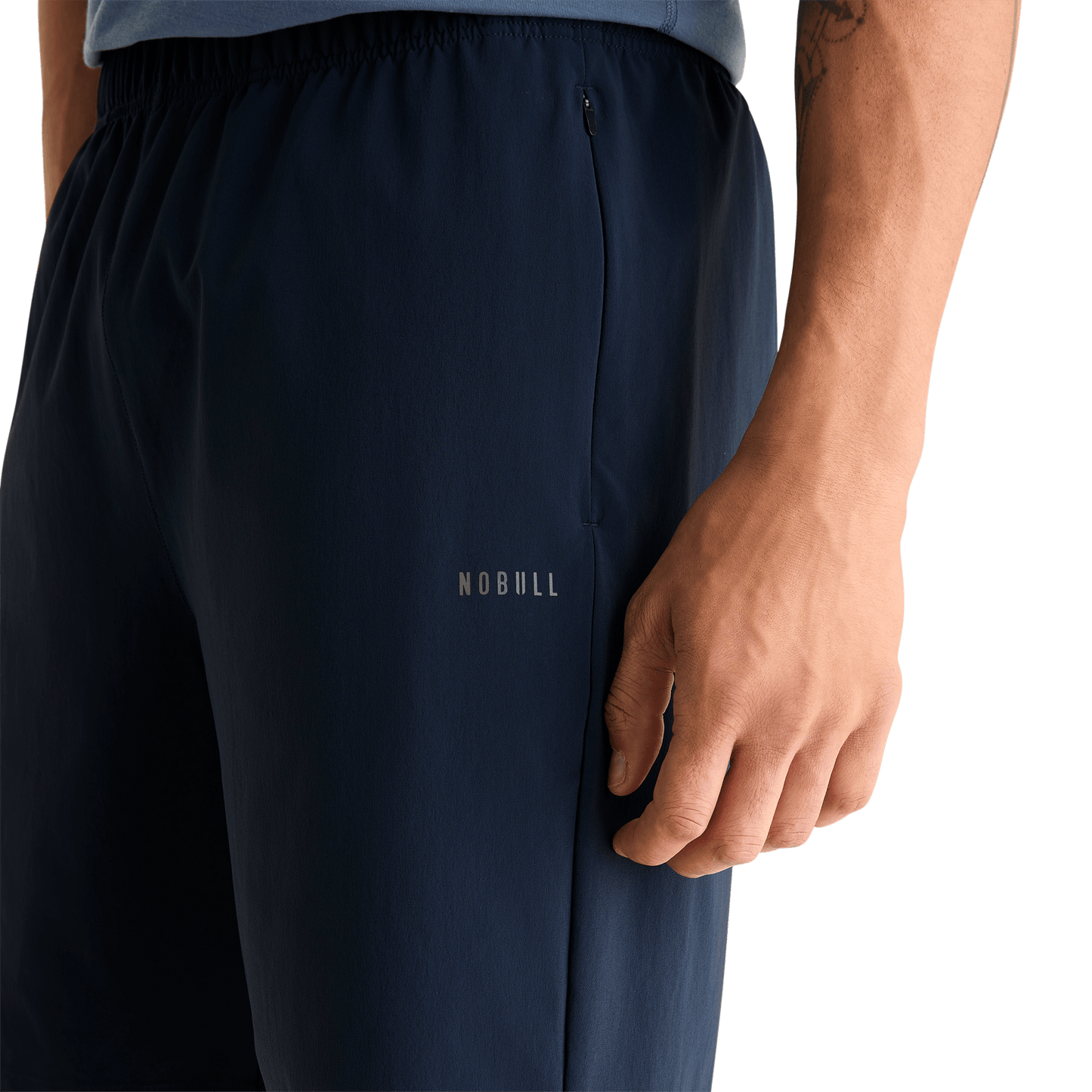Men's NOBULL Night Navy Rep Short 8" Detail Angle.
