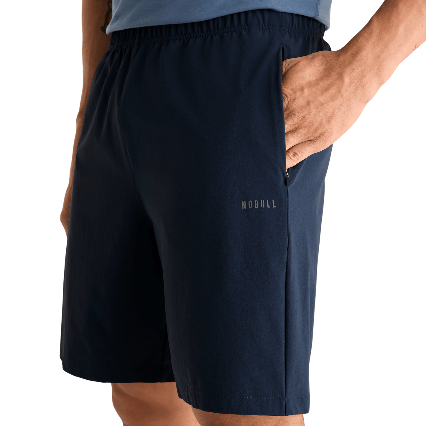 Men's NOBULL Night Navy Rep Short 8" Pocket Detail Angle.