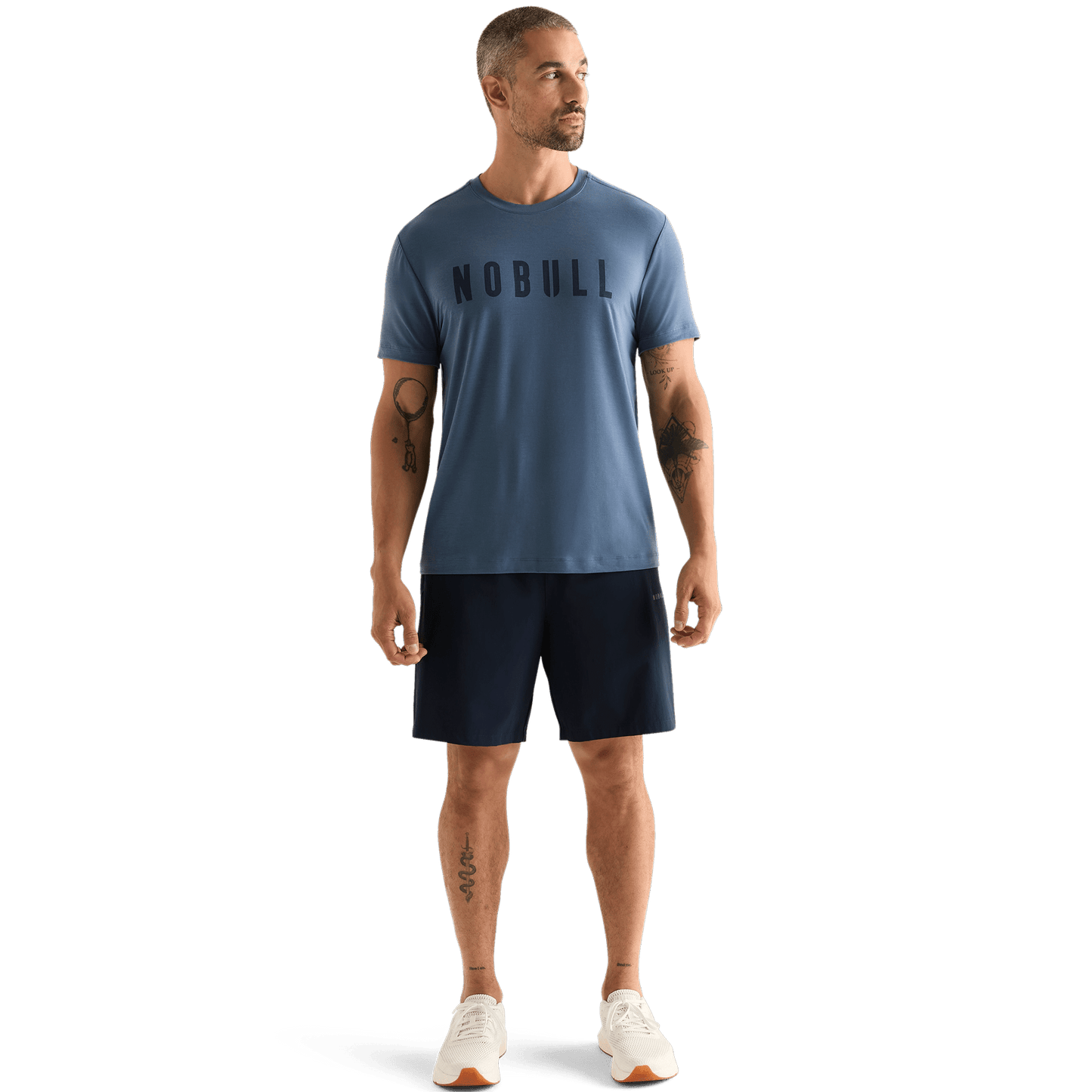Men's NOBULL Night Navy Rep Short 8" Front Full Body Angle.
