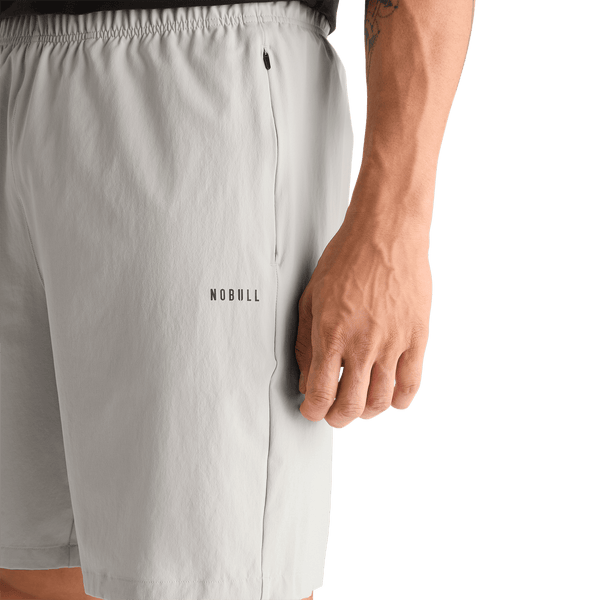 Men's Light Grey NOBULL Rep Short 8" Detail Angle.