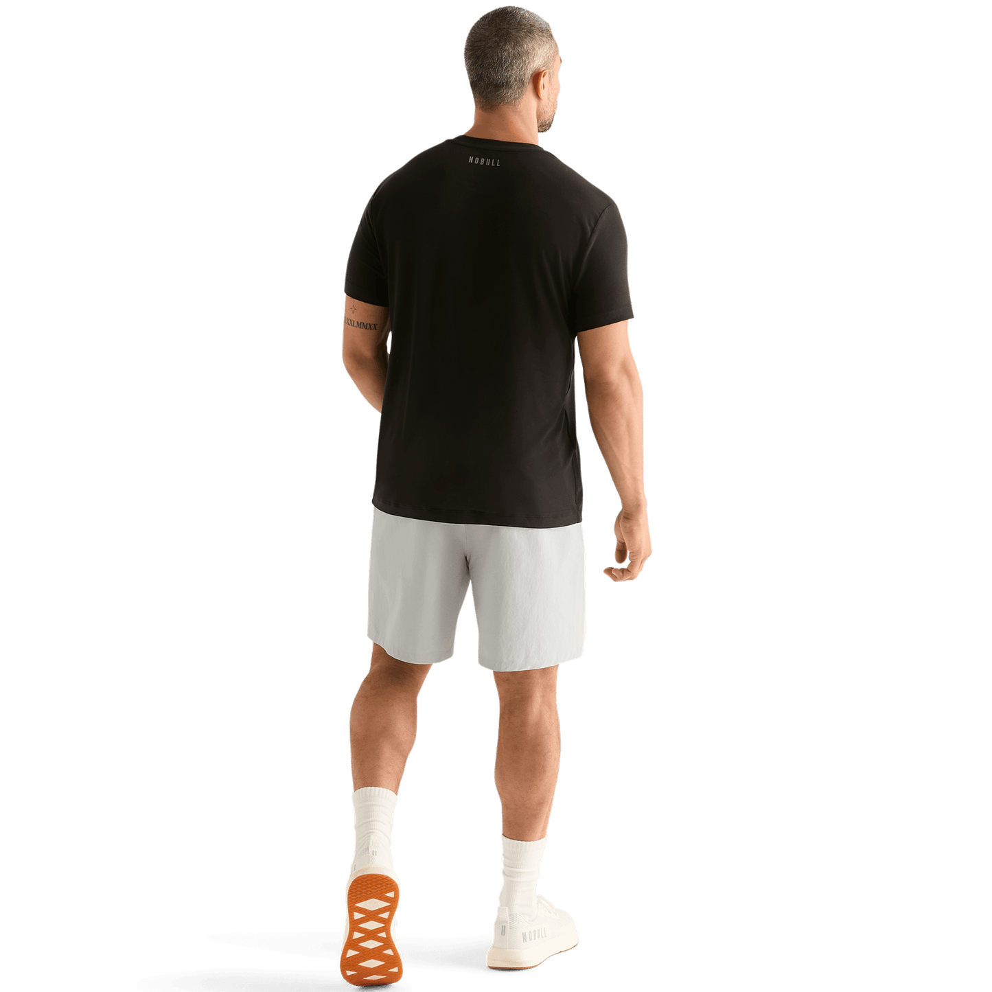 Men's Light Grey NOBULL Rep Short 8" Back Full Body Angle.