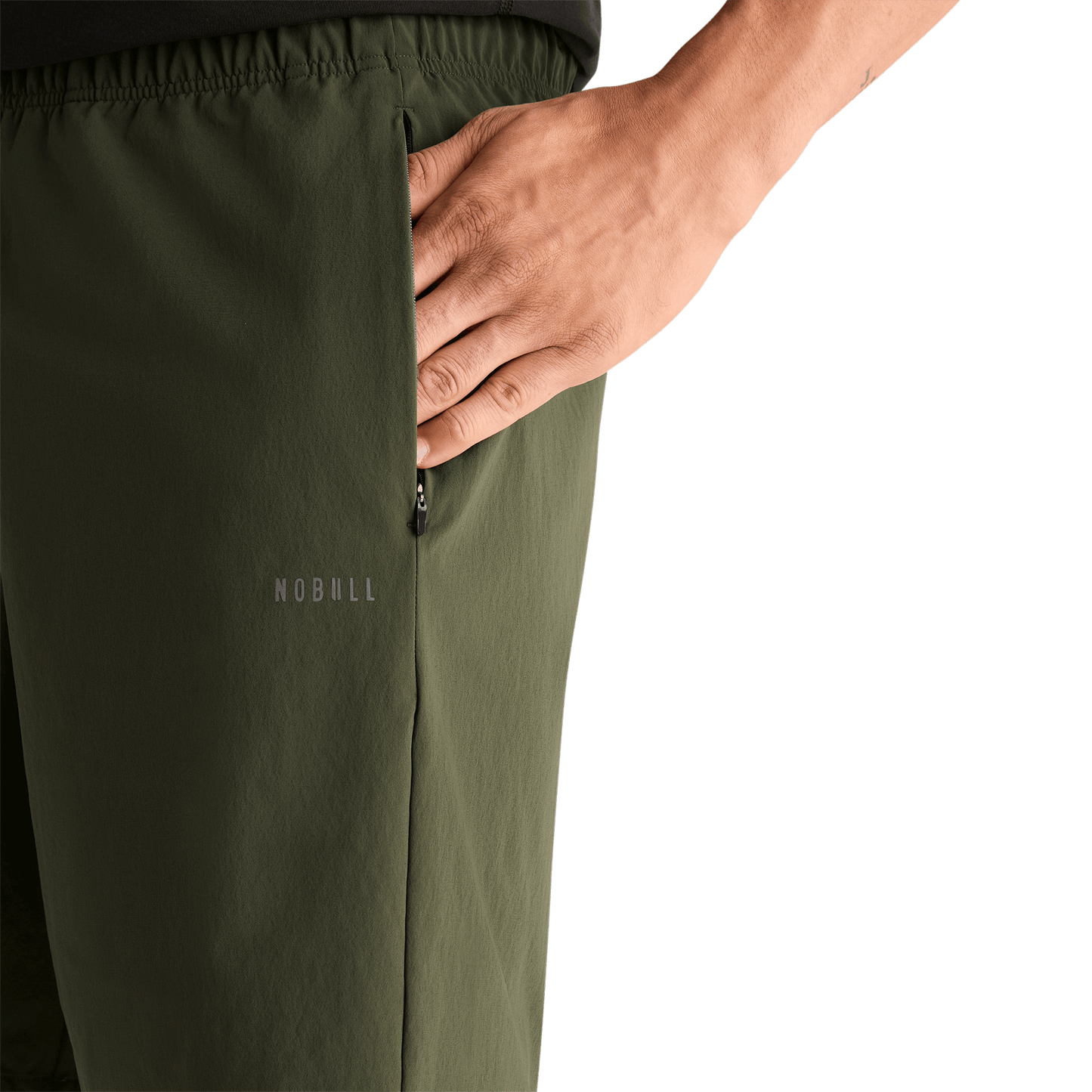 Men's Dark Army NOBULL Rep Short 8" Pocket Detail Angle.