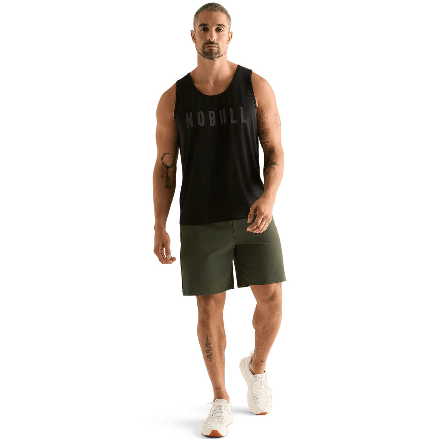 Men's Dark Army NOBULL Rep Short 8" Front Full Body Angle.