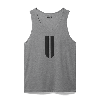 Men's Heather Grey U Tank Flat Lay Angle.