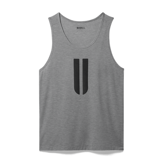 Men's Heather Grey U Tank Flat Lay Angle.