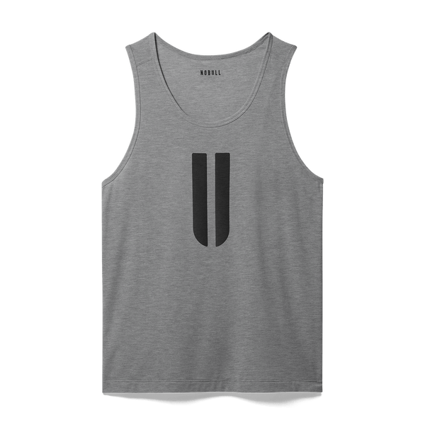 Men's Heather Grey U Tank Flat Lay Angle.