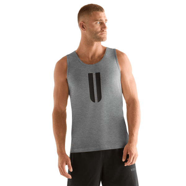 Men's Heather Grey U Tank Front Angle.
