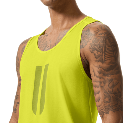 Men's Zest U Tank Front Detail On Body Angle.
