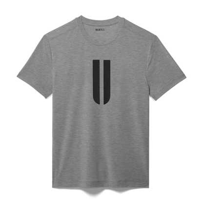 Men's Heather Grey U Tee Flat Lay Angle.