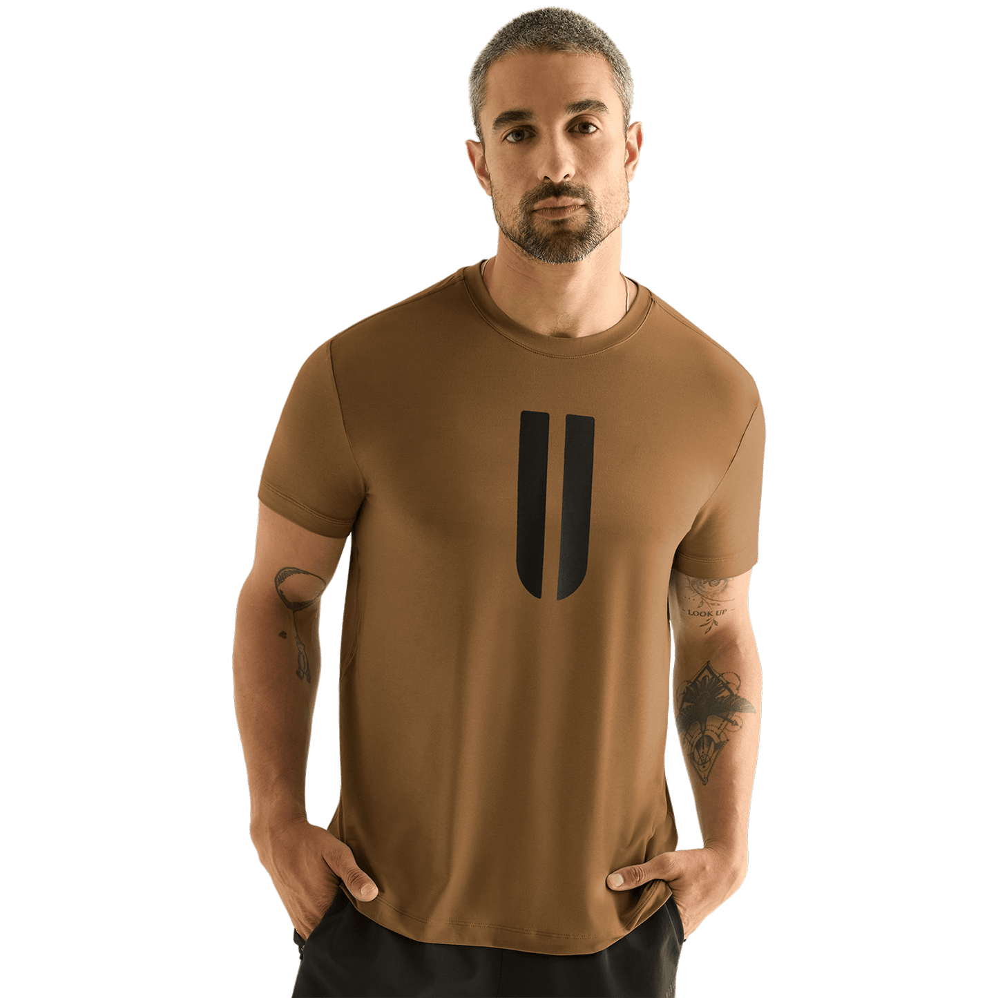 Men's Dark Tan U Tee Front Angle.