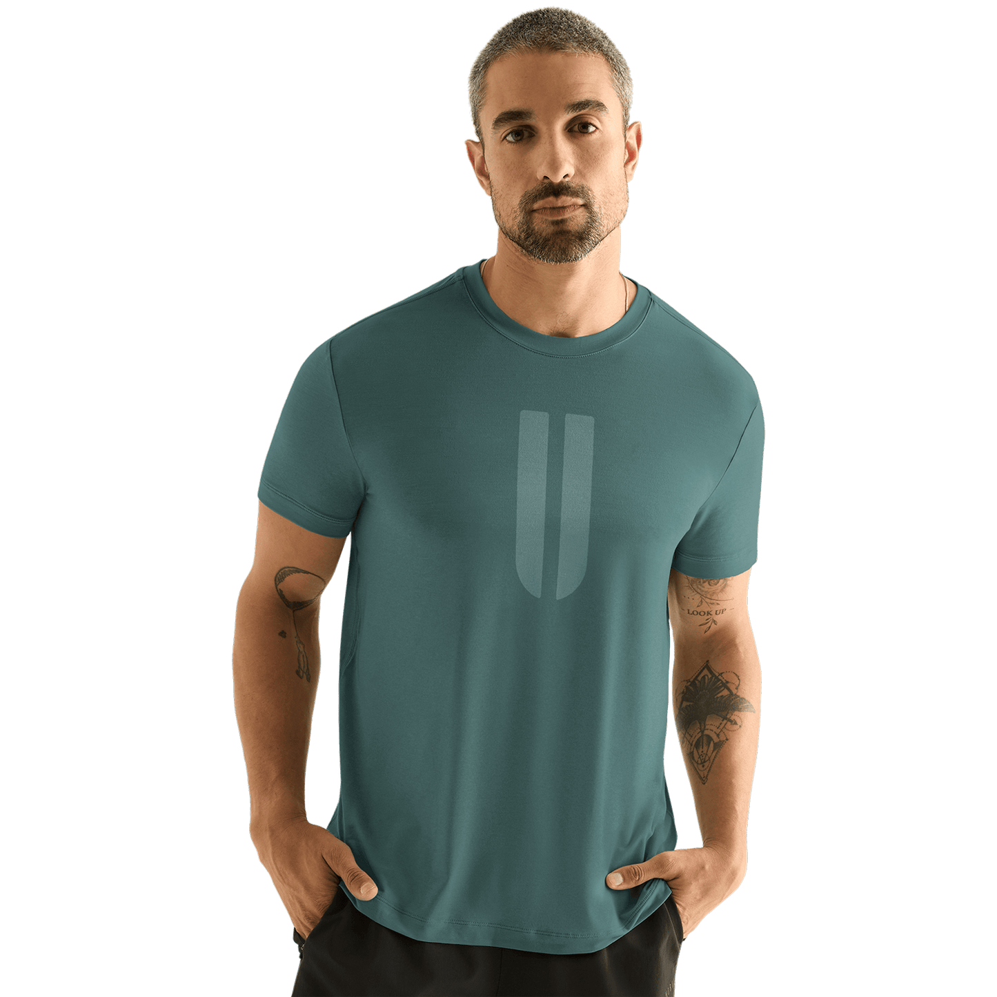 Men's Silver Pine U Tee Front Angle.