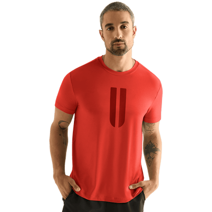 Men's Crimson U Tee Front Angle.