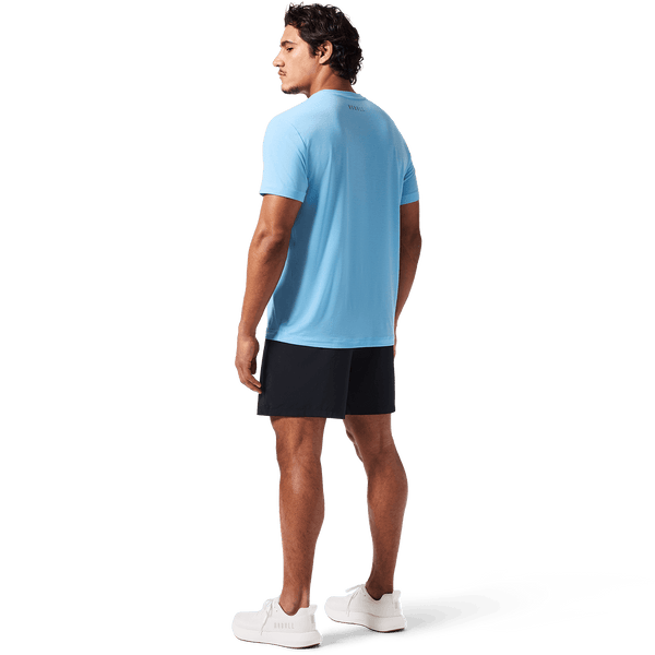 Men's Alaskan Blue U Tee Back On Body Angle.