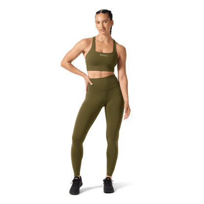NOBULL Tactical Green Drive Longline Bra Front Full Body Angle.