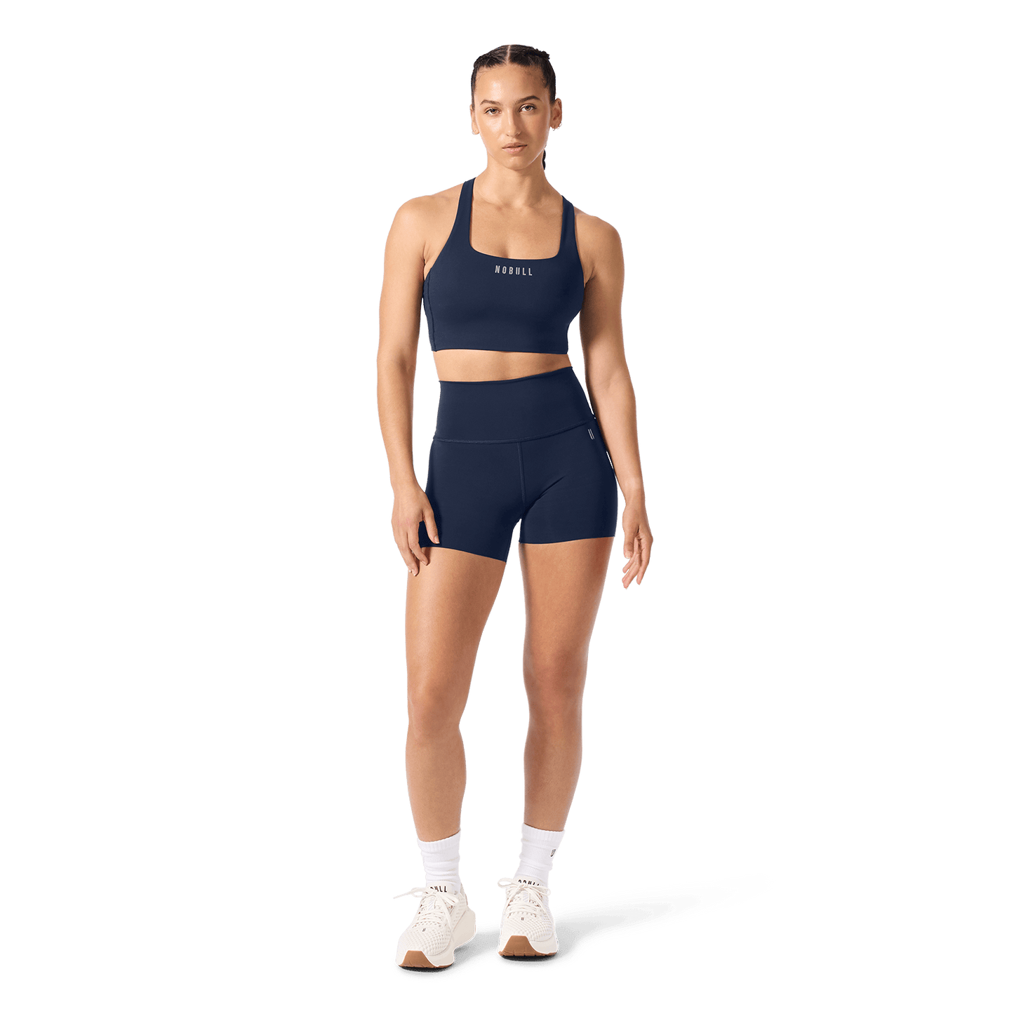 NOBULL Night Navy Drive Longline Bra Front Full Body Angle.