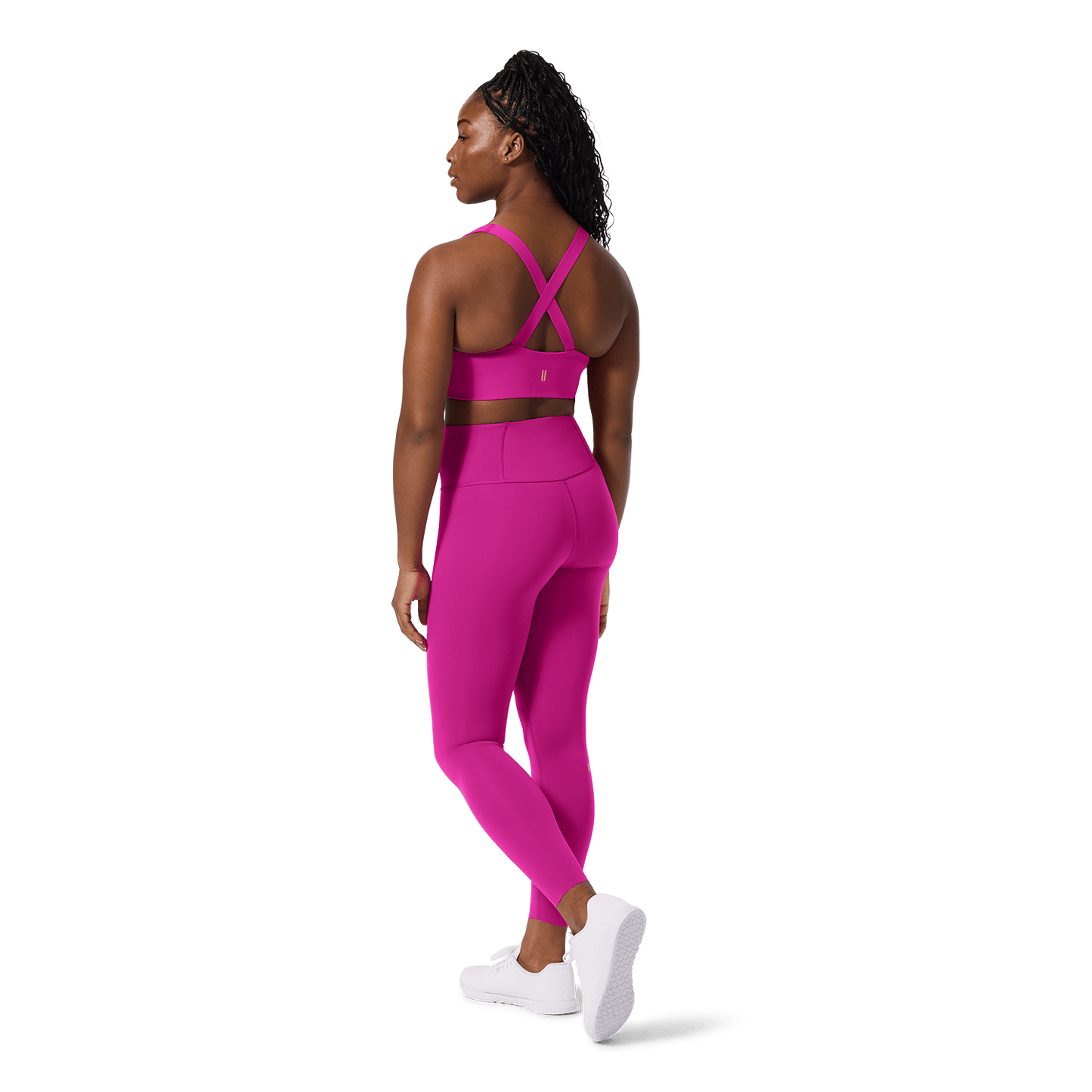 NOBULL Vivid Fuchsia Drive Longline Bra Back Full Body Angle.