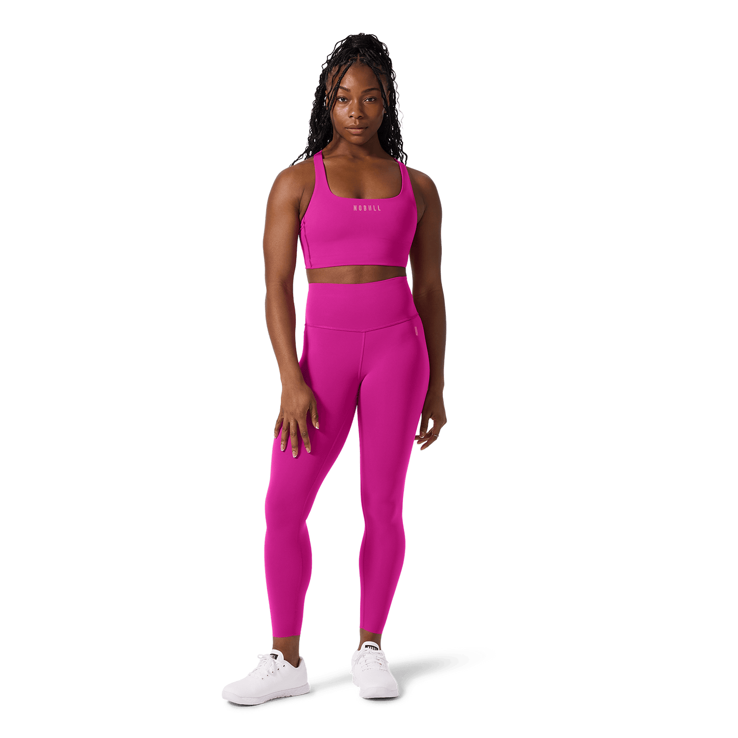 NOBULL Vivid Fuchsia Drive Longline Bra Front Full Body Angle.