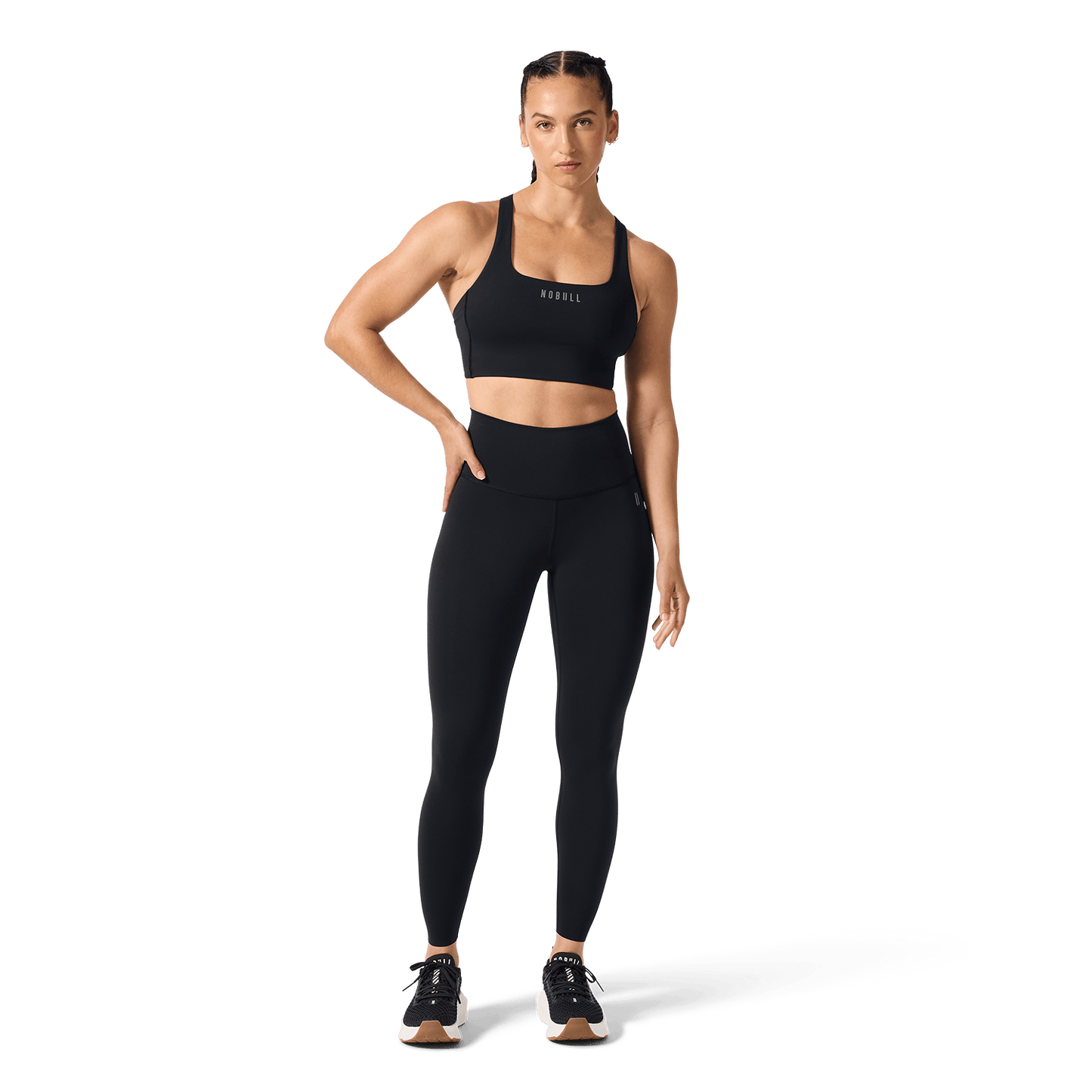 NOBULL Black Drive Longline Bra Front Full Body Angle.
