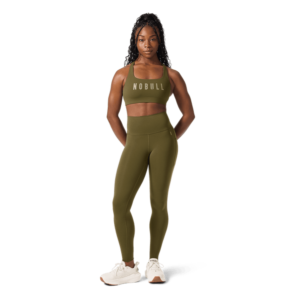 NOBULL Tactical Green Drive Racerback Bra Front Full Body Angle.