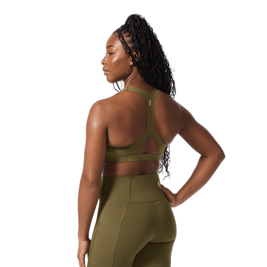 NOBULL Tactical Green Drive Racerback Bra Back Angle.