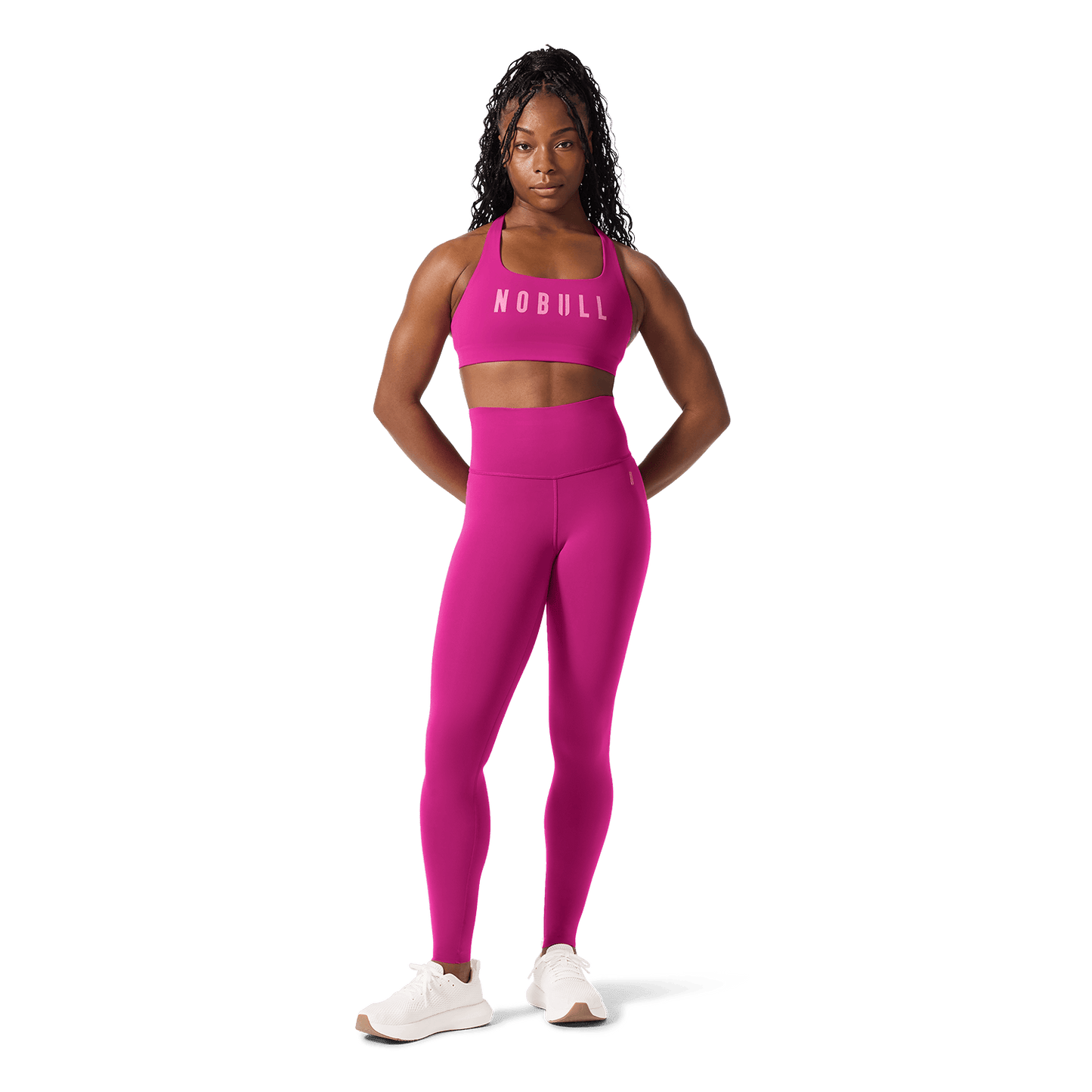 NOBULL Vivid Fuchsia Drive Racerback Bra Front Full Body Angle.