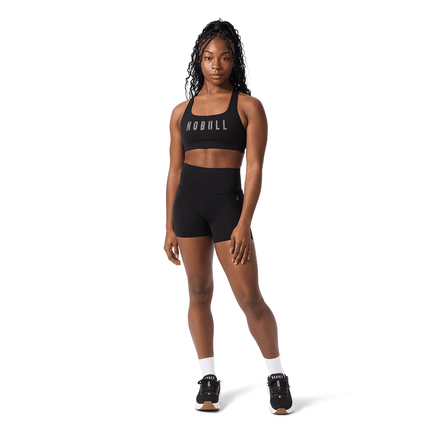 NOBULL Black Drive Racerback Bra Front Full Body Angle.